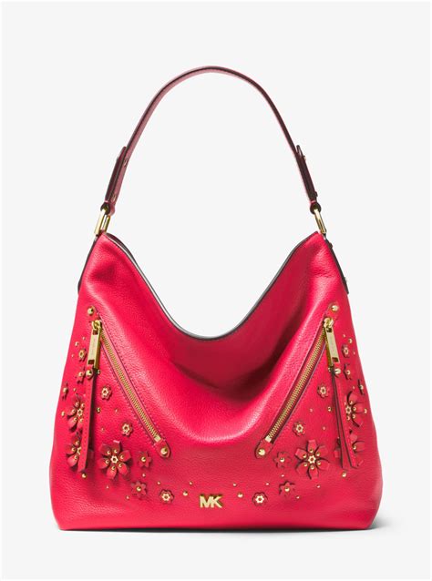 Michael Kors Evie Large Floral Embellished Leather Shoulder Bag